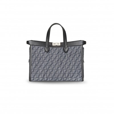 FENDI PEEKABOO ISEEU FORTY8 HANDBAG BLUE FF DENIM HANDBAG 7VA566AMA8F1KAC (41*29.5*16cm)